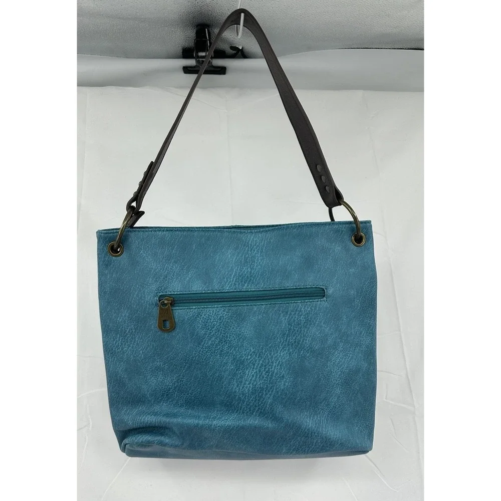 Montana West Hobo Handbag Turquoise & Brown Shoulder Purse‎ Zipper EUC Women's